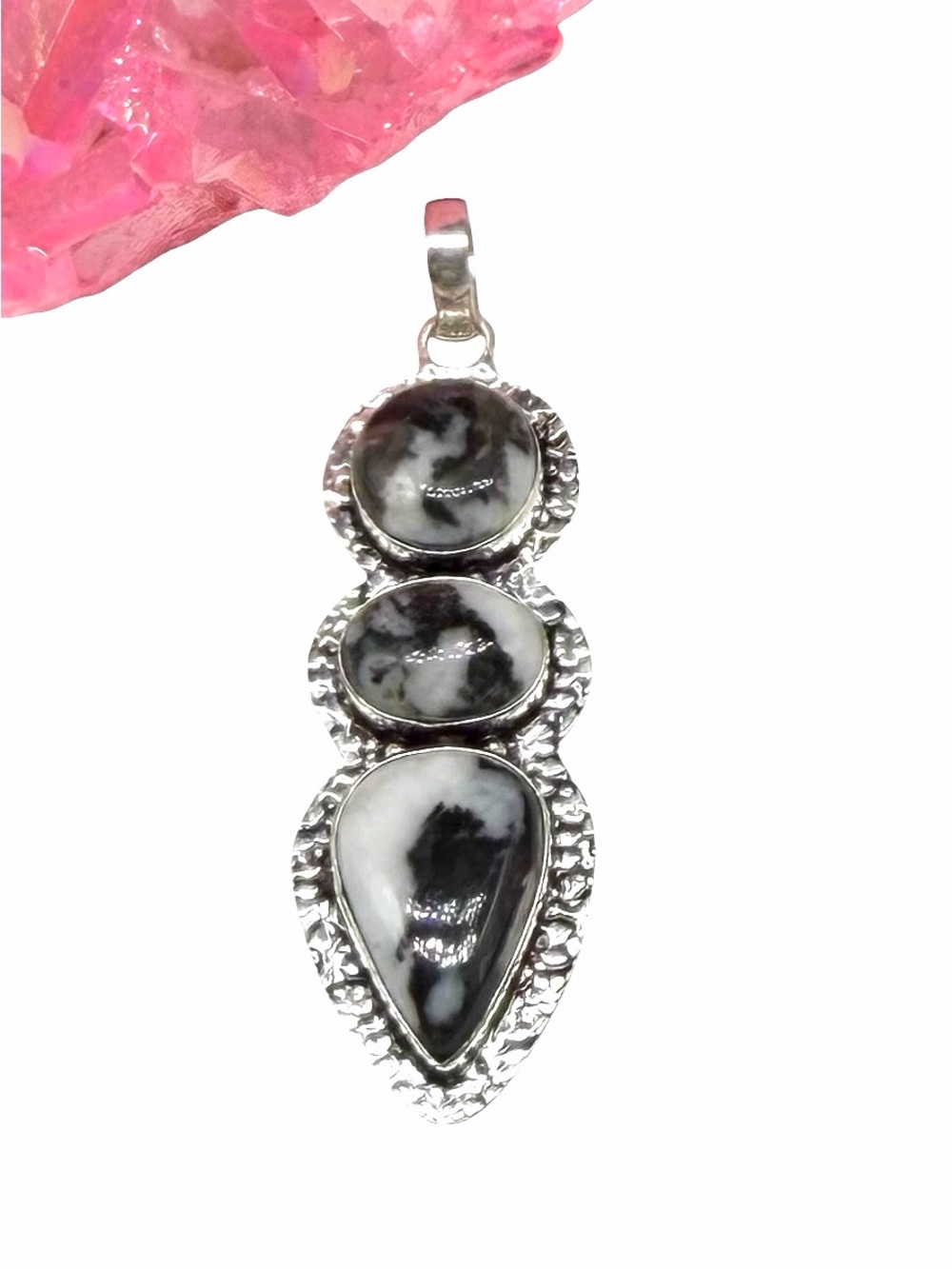 White Buffalo Turquoise Necklace Pendant 925 Sterling Silver Overlay